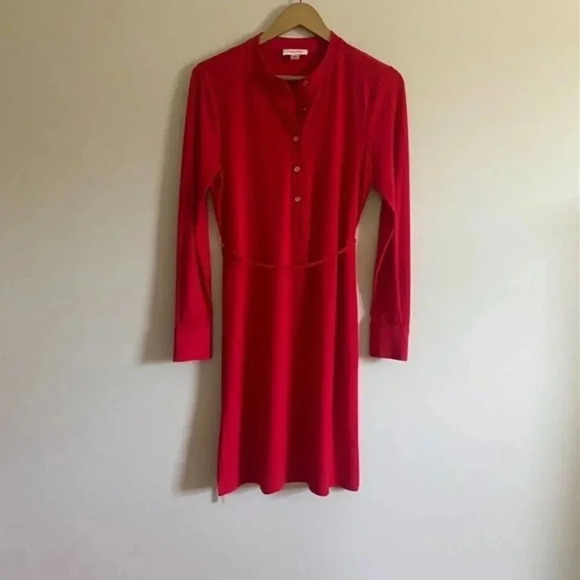 Calvin Klein Red Shirt Dress with Waist Tie - Picture 2 of 13